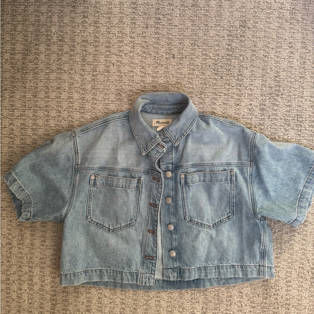 Madewell Light Wash Cropped Denim Jacket - Light Blue